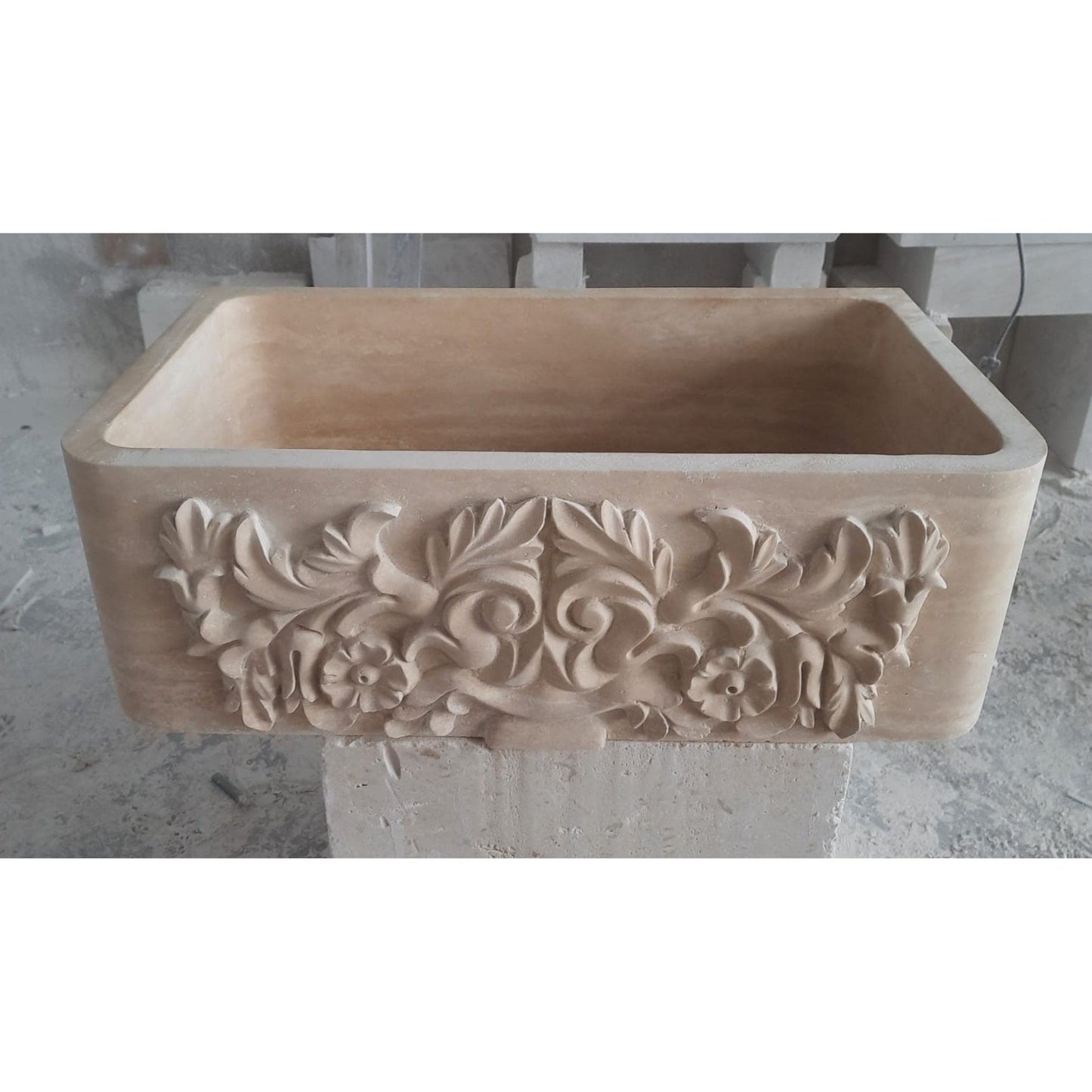Light Travertine Natural Stone Farmhouse Apron Kitchen Sink 18x30x10