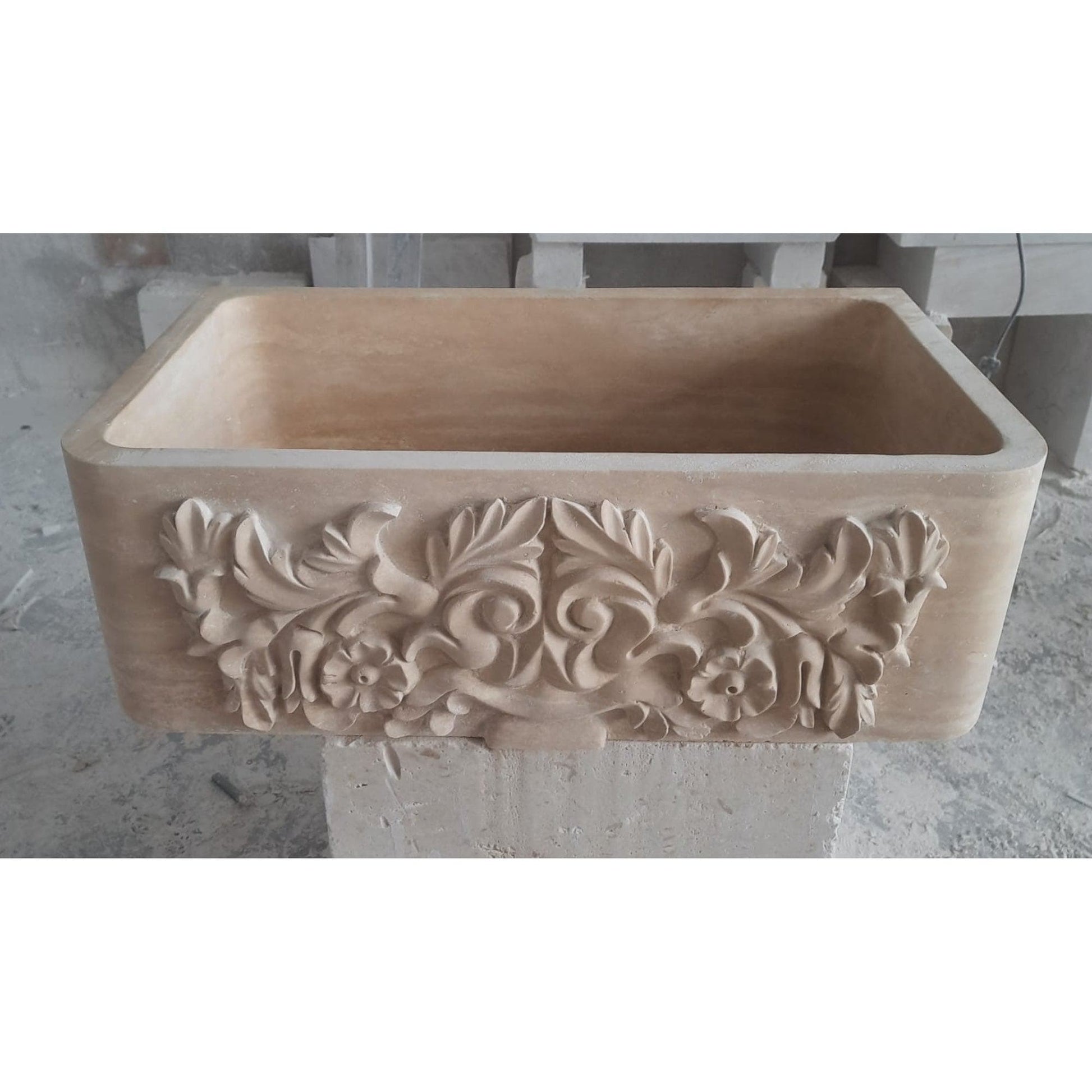 Light Travertine Natural Stone Farmhouse Apron Kitchen Sink 18x30x10