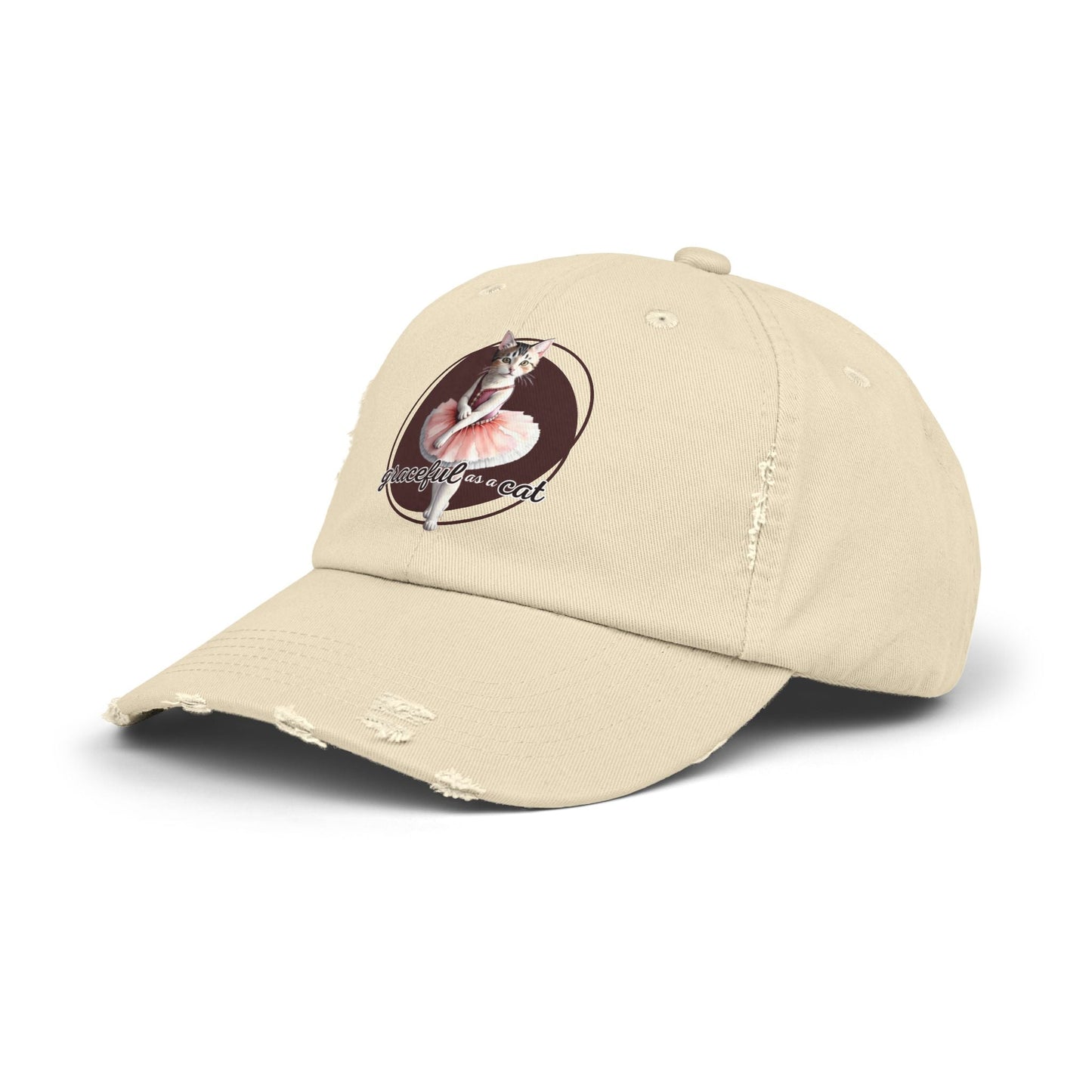 Unisex Distressed Cap - 'Graceful as a Cat' Fun Cat Lover Hat