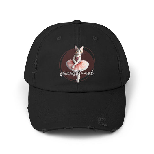 Unisex Distressed Cap - 'Graceful as a Cat' Fun Cat Lover Hat