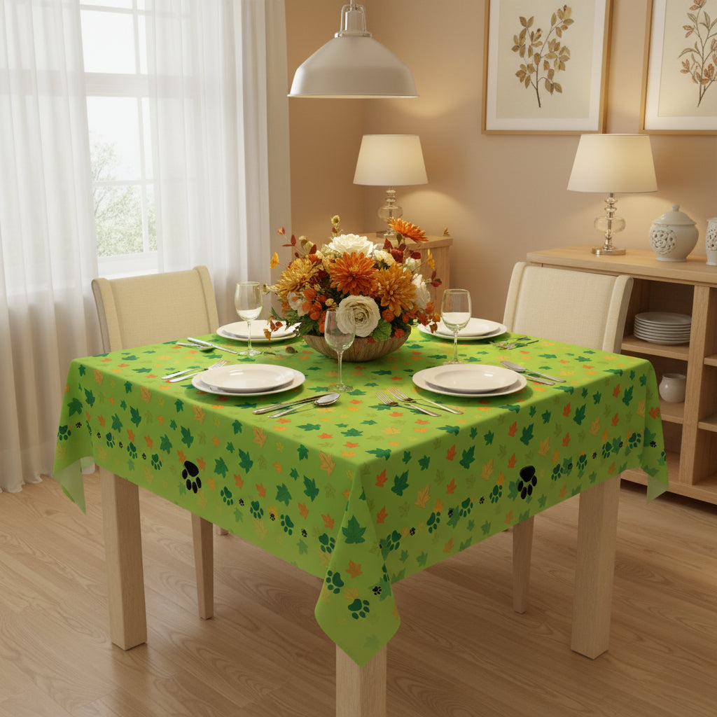 Vibrant Kitty Prints & Leaves Tablecloth