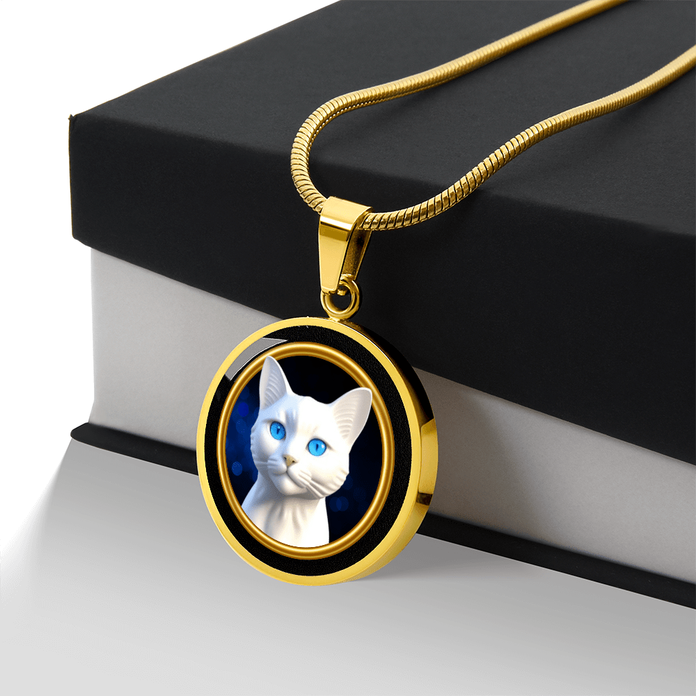 Vintage-Style White Blue Eyed Cat Cameo Necklace