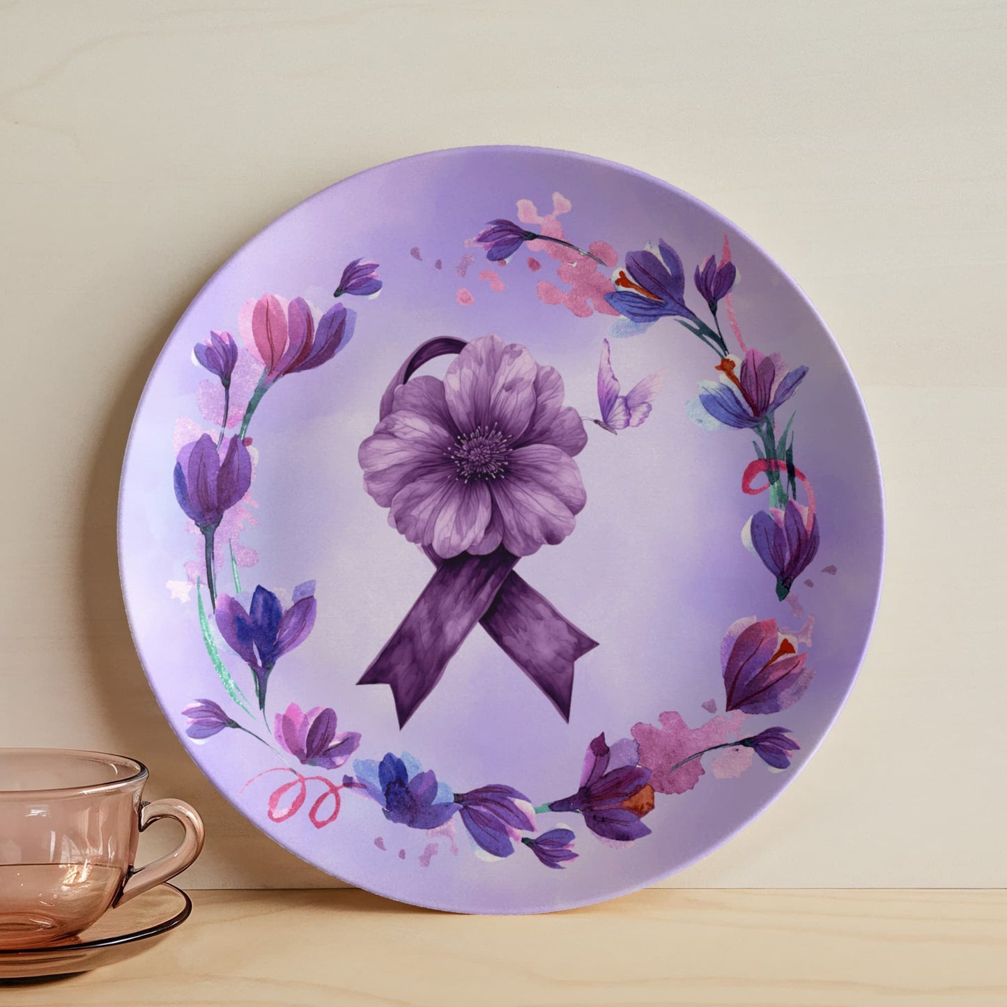 Watercolor Purple Ribbon Collectible Plate