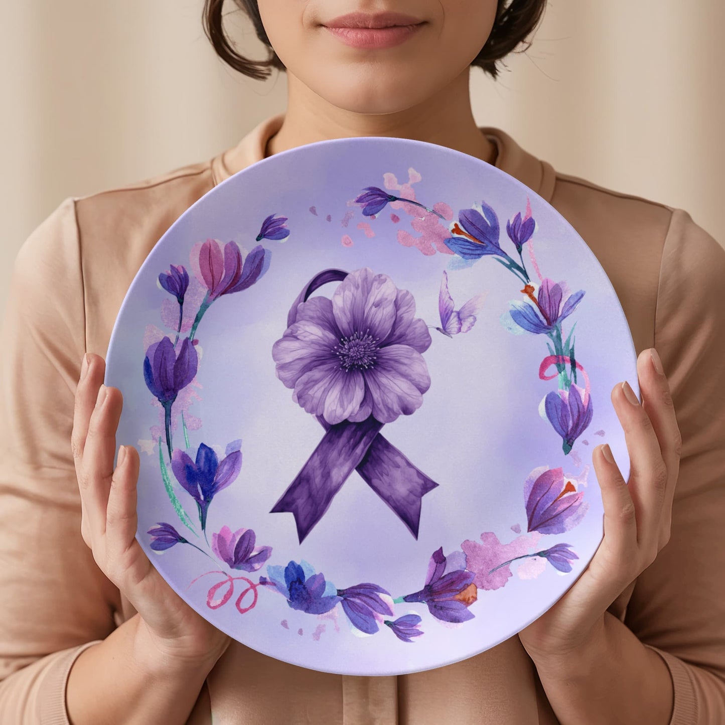 Watercolor Purple Ribbon Collectible Plate