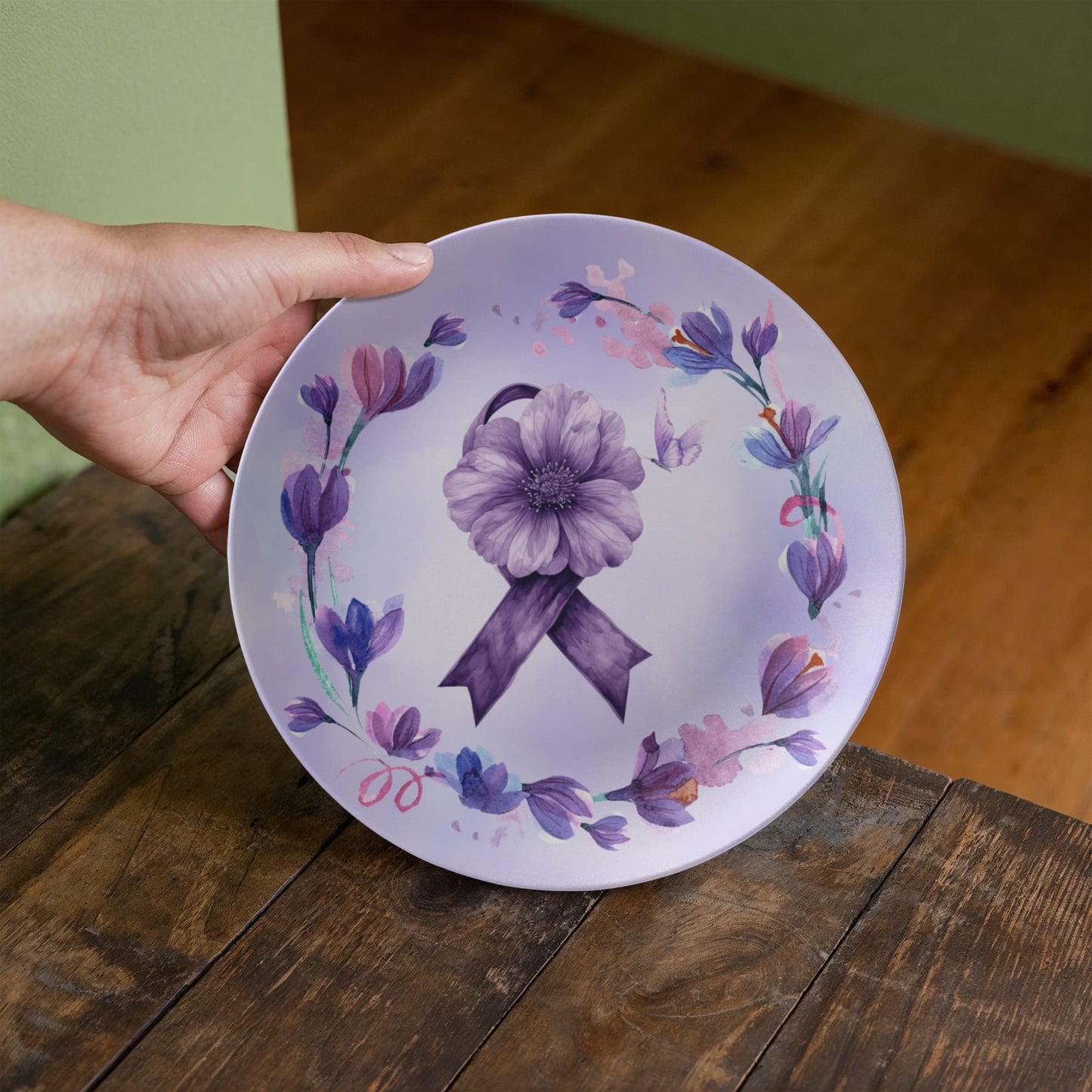 Watercolor Purple Ribbon Collectible Plate
