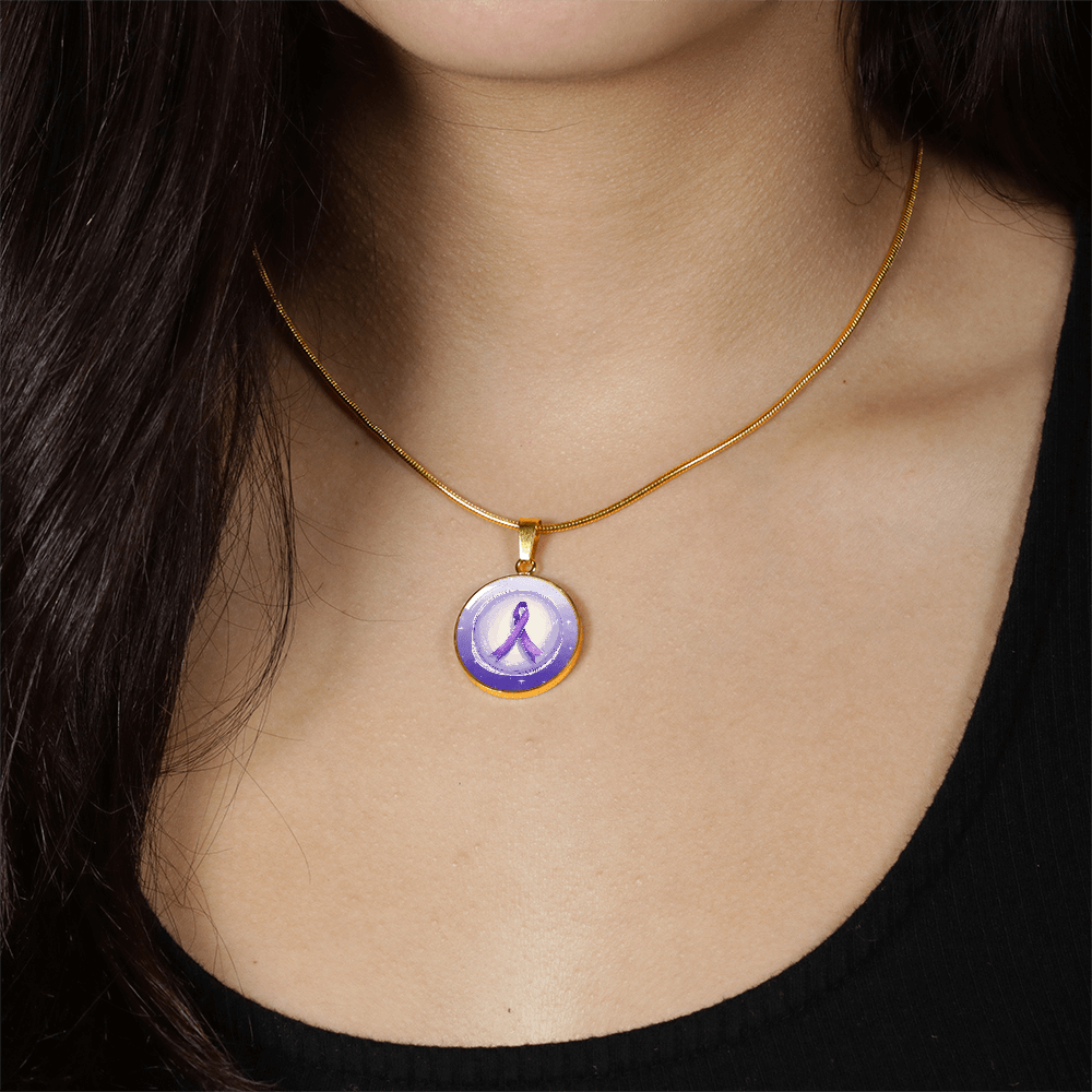 Watercolor Purple Ribbon Pendant Necklace for Epilepsy Awareness