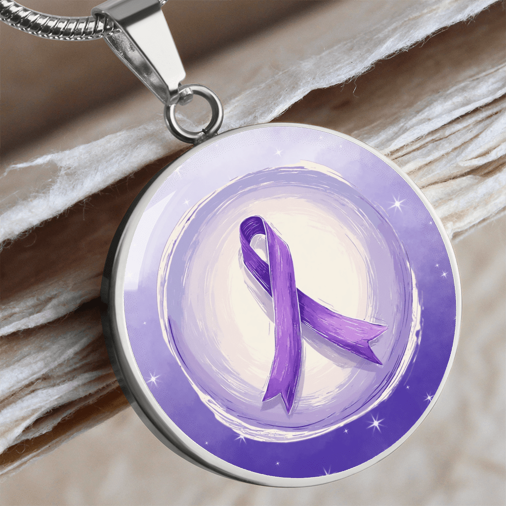 Watercolor Purple Ribbon Pendant Necklace for Epilepsy Awareness