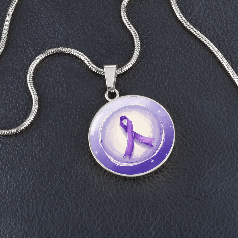 Watercolor Purple Ribbon Pendant Necklace for Epilepsy Awareness