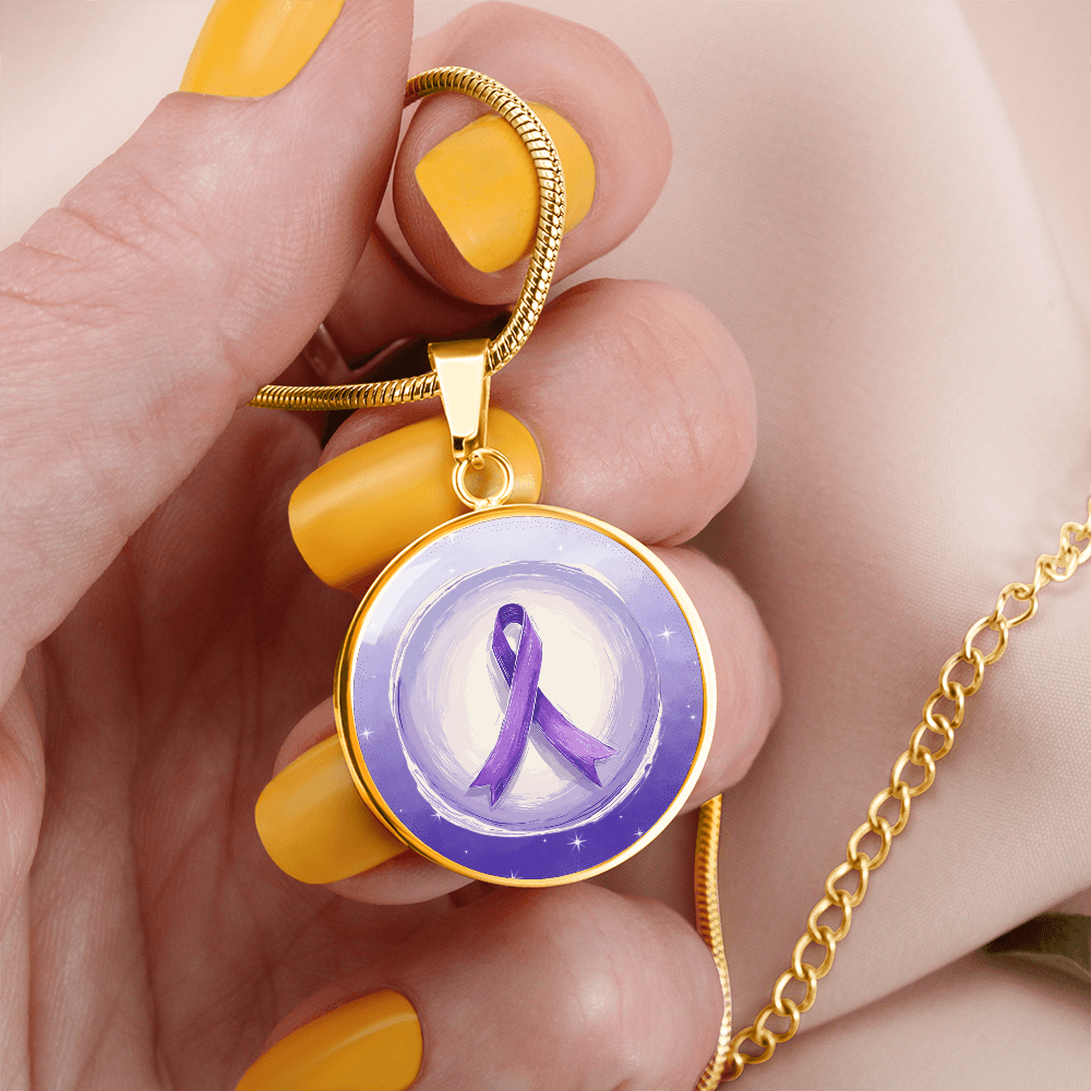 Watercolor Purple Ribbon Pendant Necklace for Epilepsy Awareness
