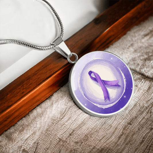 Watercolor Purple Ribbon Pendant Necklace for Epilepsy Awareness