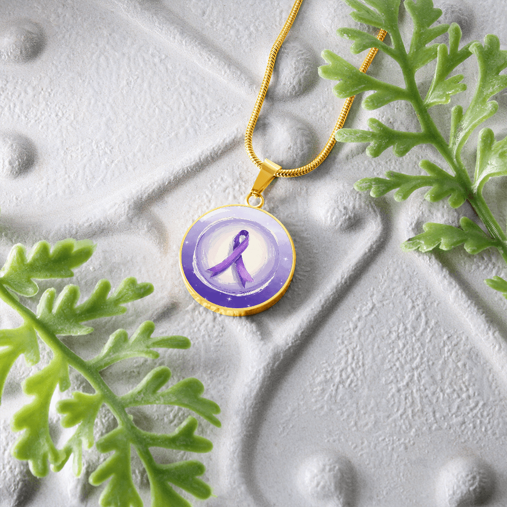 Watercolor Purple Ribbon Pendant Necklace for Epilepsy Awareness
