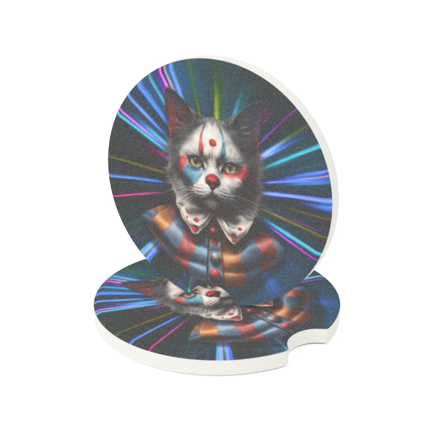Clown Cat Car Coasters | Absorbent Soapstone Cup Holder Coasters
