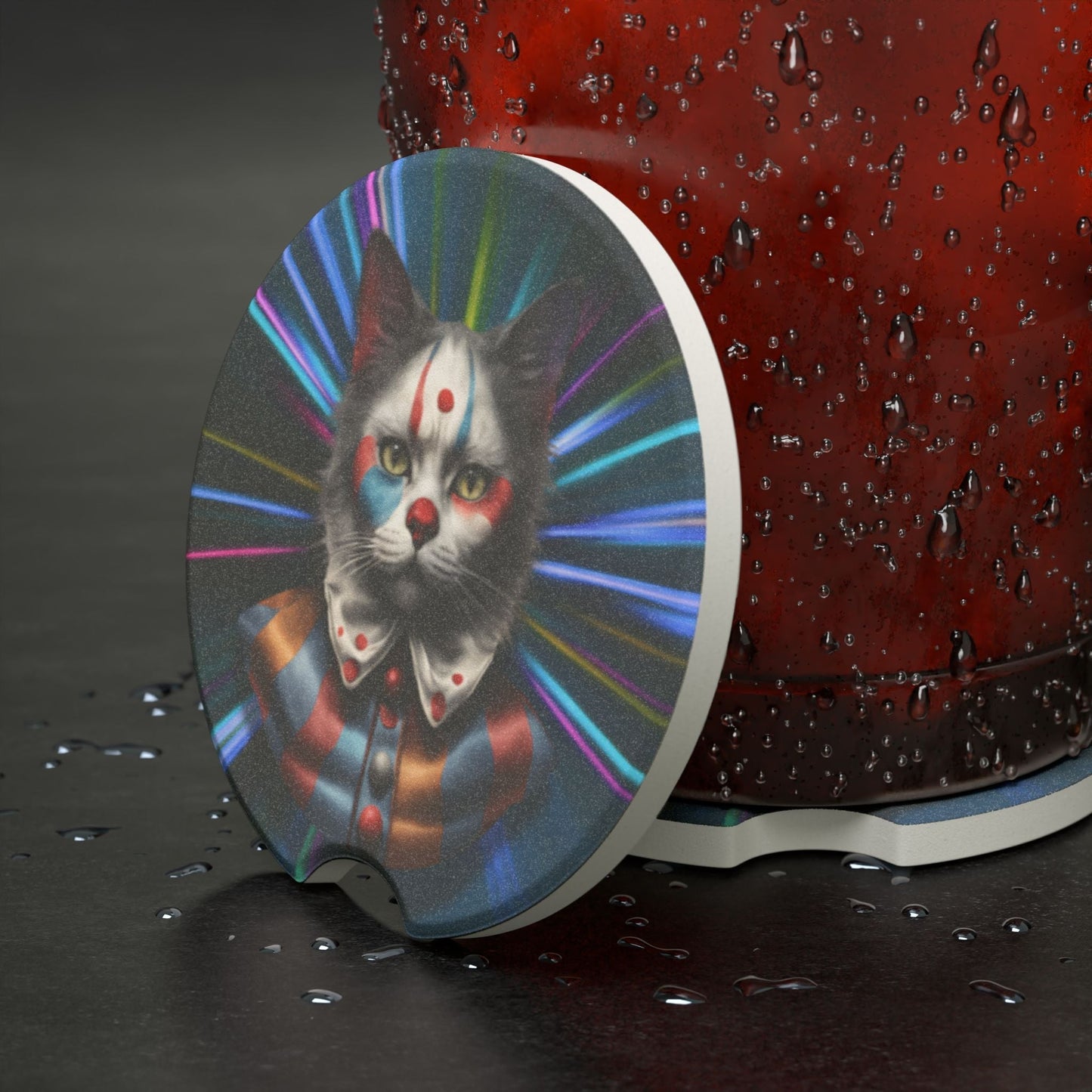 Clown Cat Car Coasters | Absorbent Soapstone Cup Holder Coasters