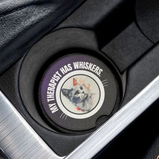 Whimsical Cat Therapy Soapstone Car Coasters