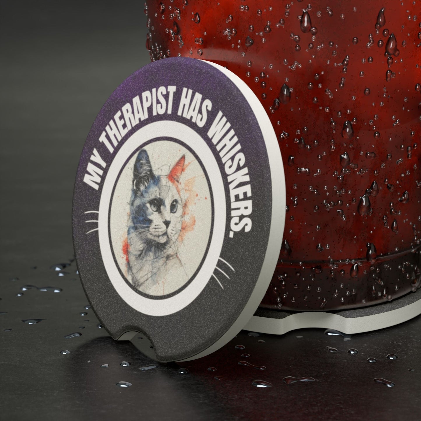 Whimsical Cat Therapy Soapstone Car Coasters