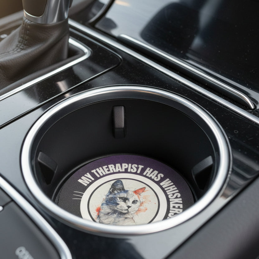 Whimsical Cat Therapy Soapstone Car Coasters