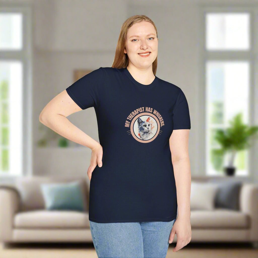 Whimsical Cat Therapy Unisex T-Shirt for Comfort and Style