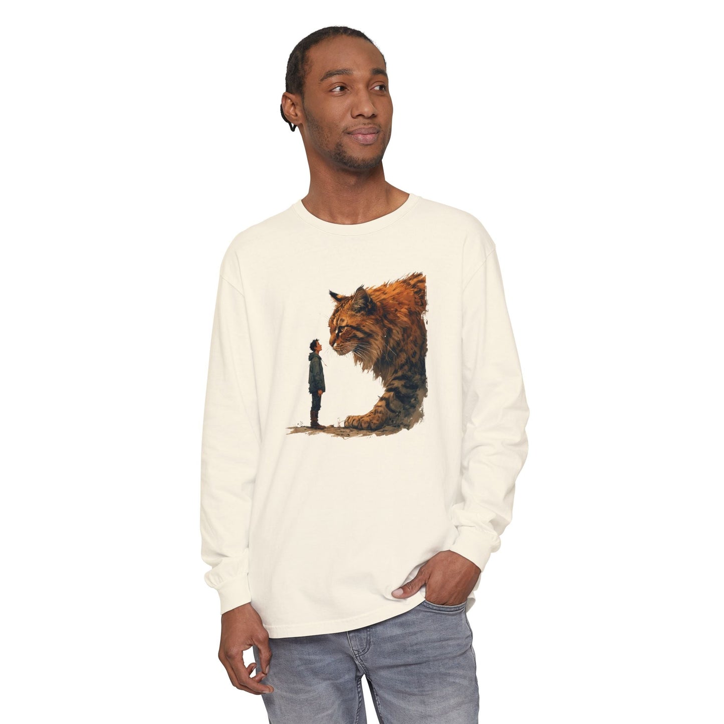Whimsical Giant Cat Long-Sleeve T-Shirt