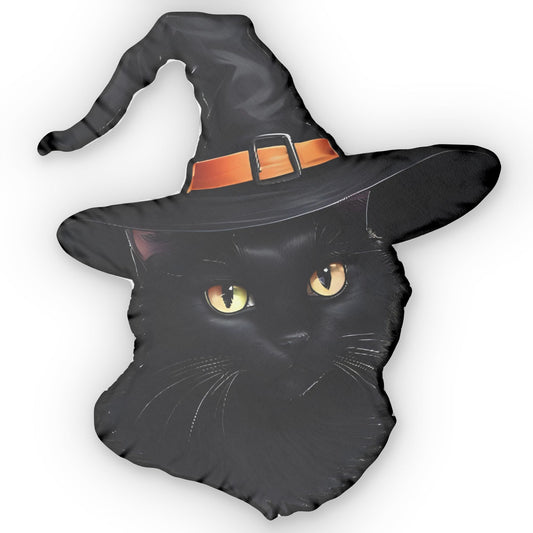 Whimsical Halloween Witch Cat Pillow