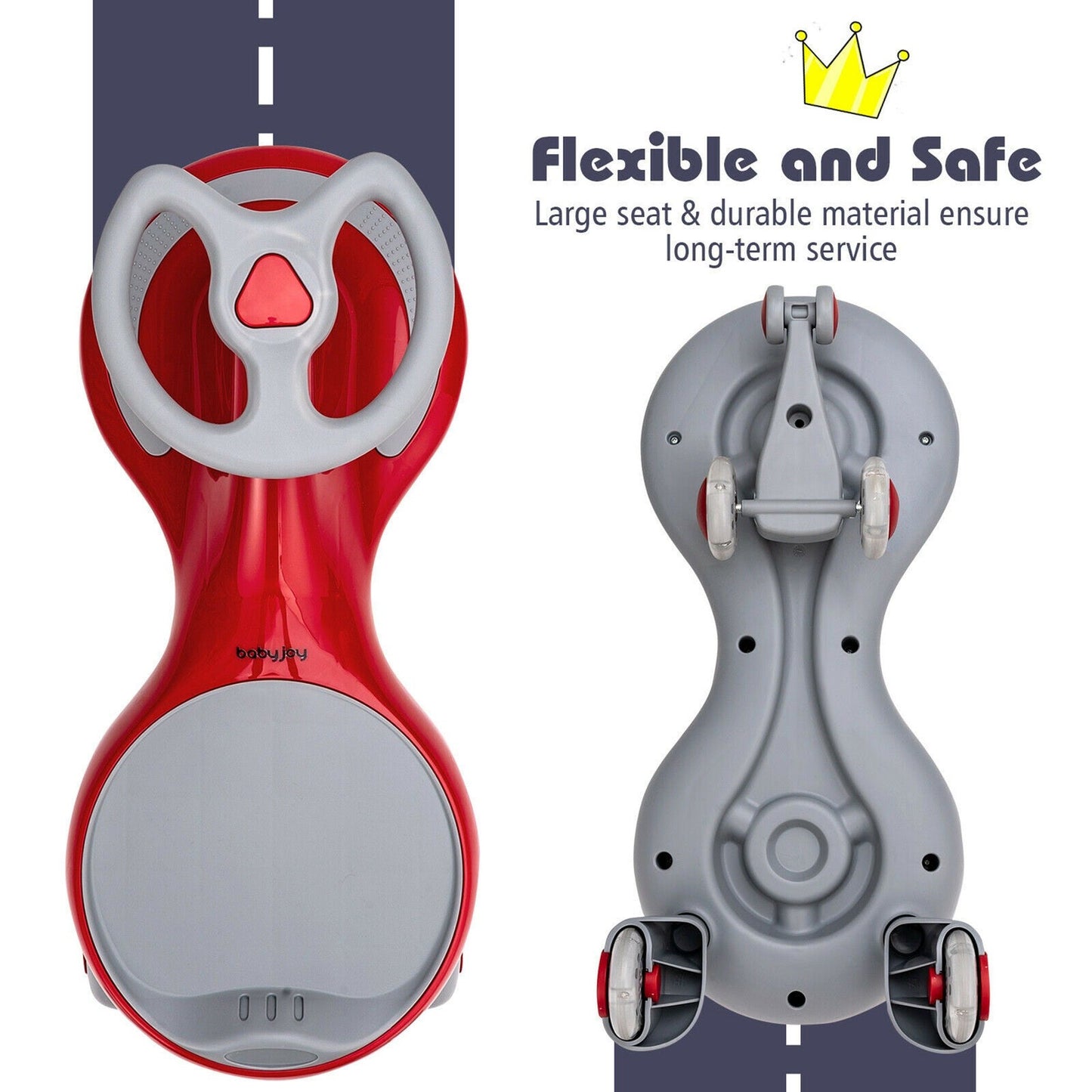 Wiggle Car Ride-On Toy with Flashing Wheels for Toddlers and Kids in Red