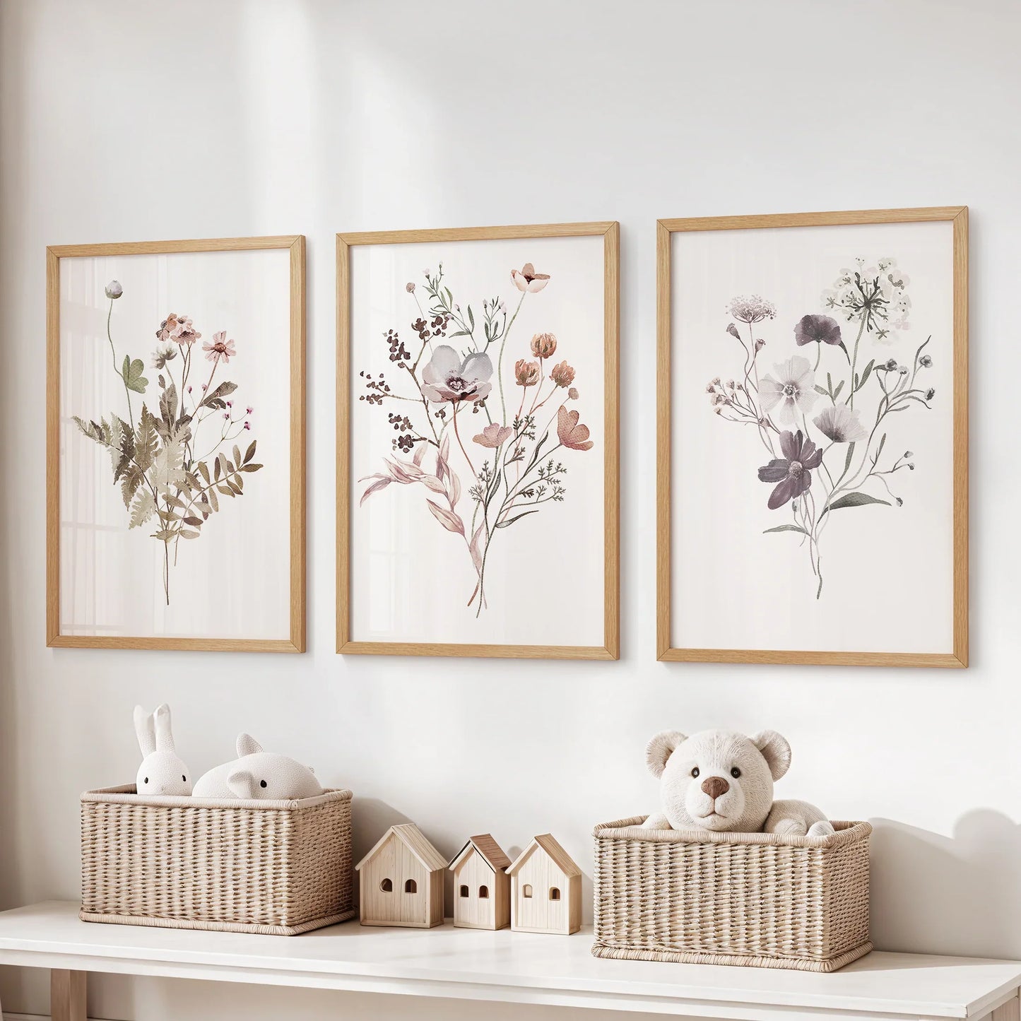 Meadow Wildflower Print Set of 3 Pieces. Watercolor Botanical Prints