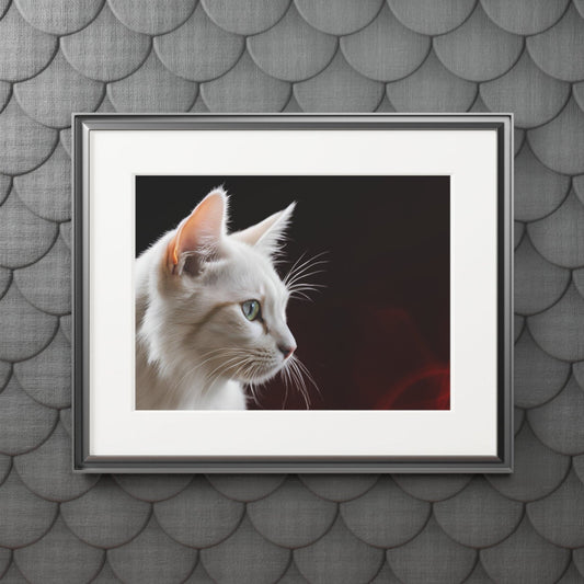 Wonderful White Cat Fine Art Print with Passepartout Frame