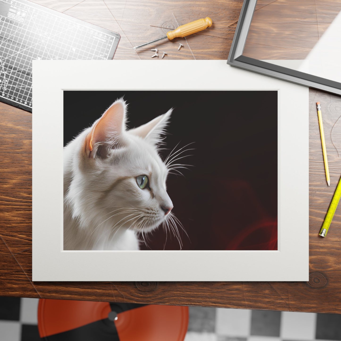 Wonderful White Cat Fine Art Print with Passepartout Frame
