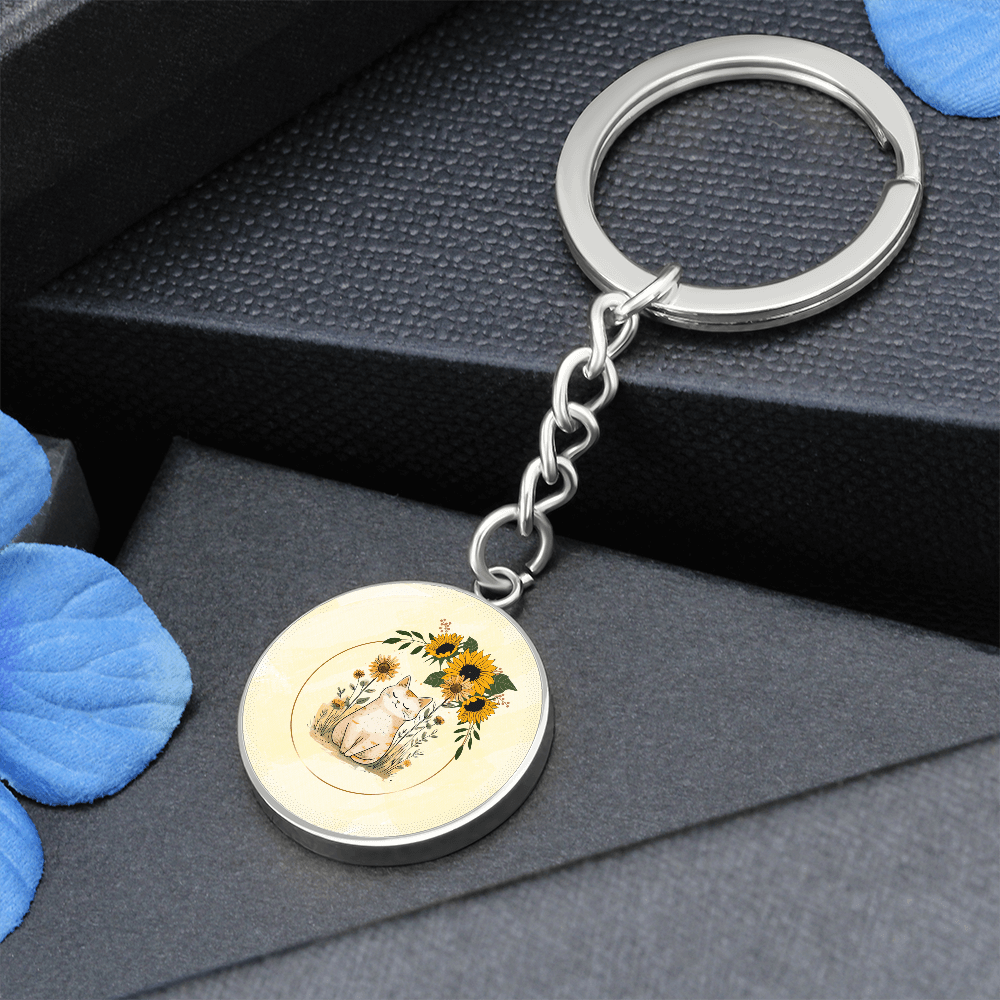 Yellow Sunflower Kitty Keychain