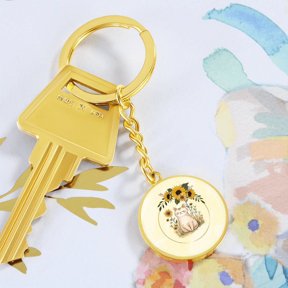Yellow Sunflower Kitty Keychain