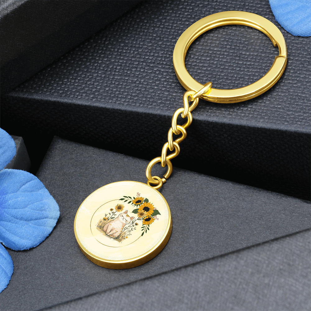Yellow Sunflower Kitty Keychain