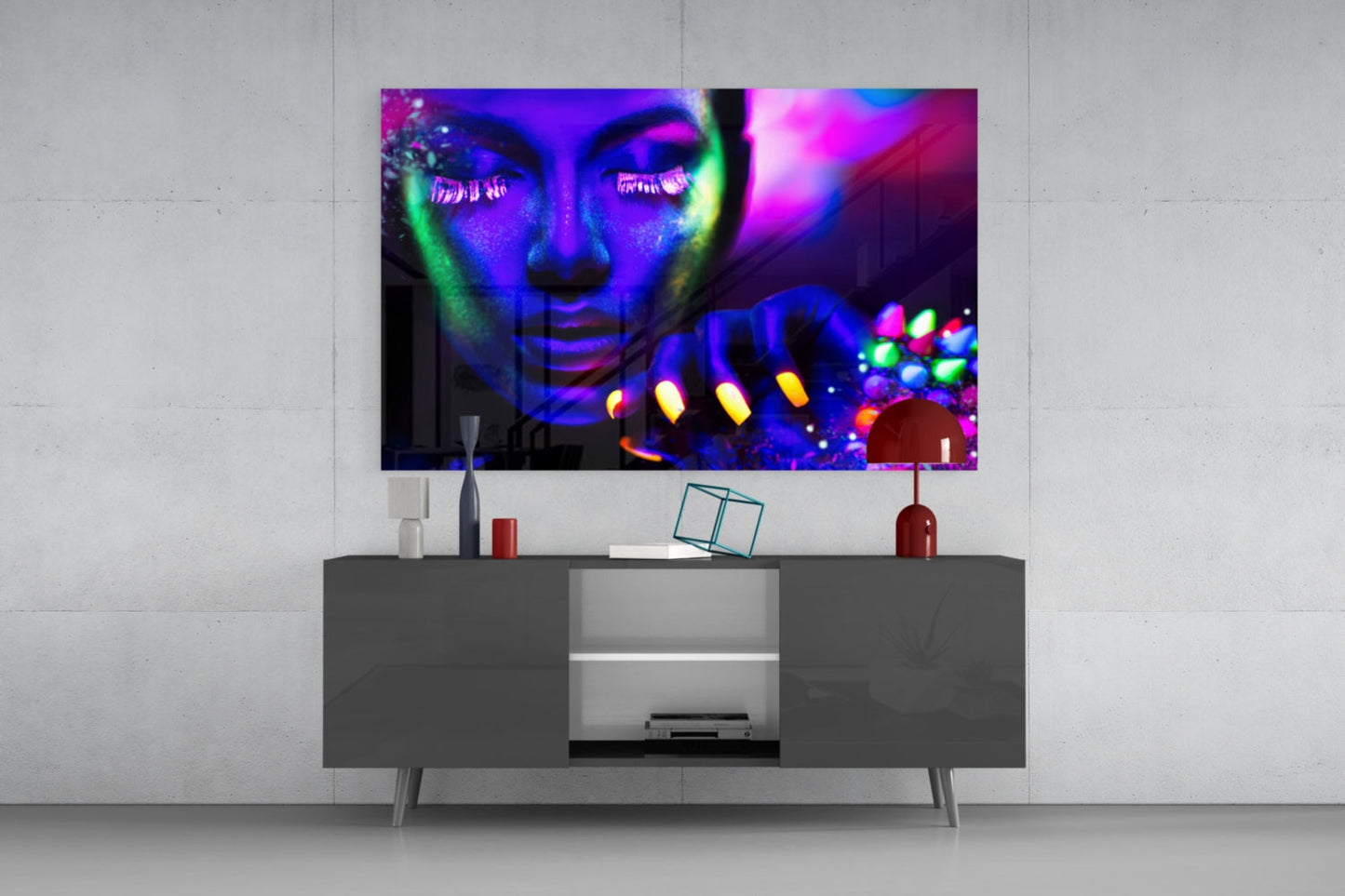 Neon Woman Glass Wall Art