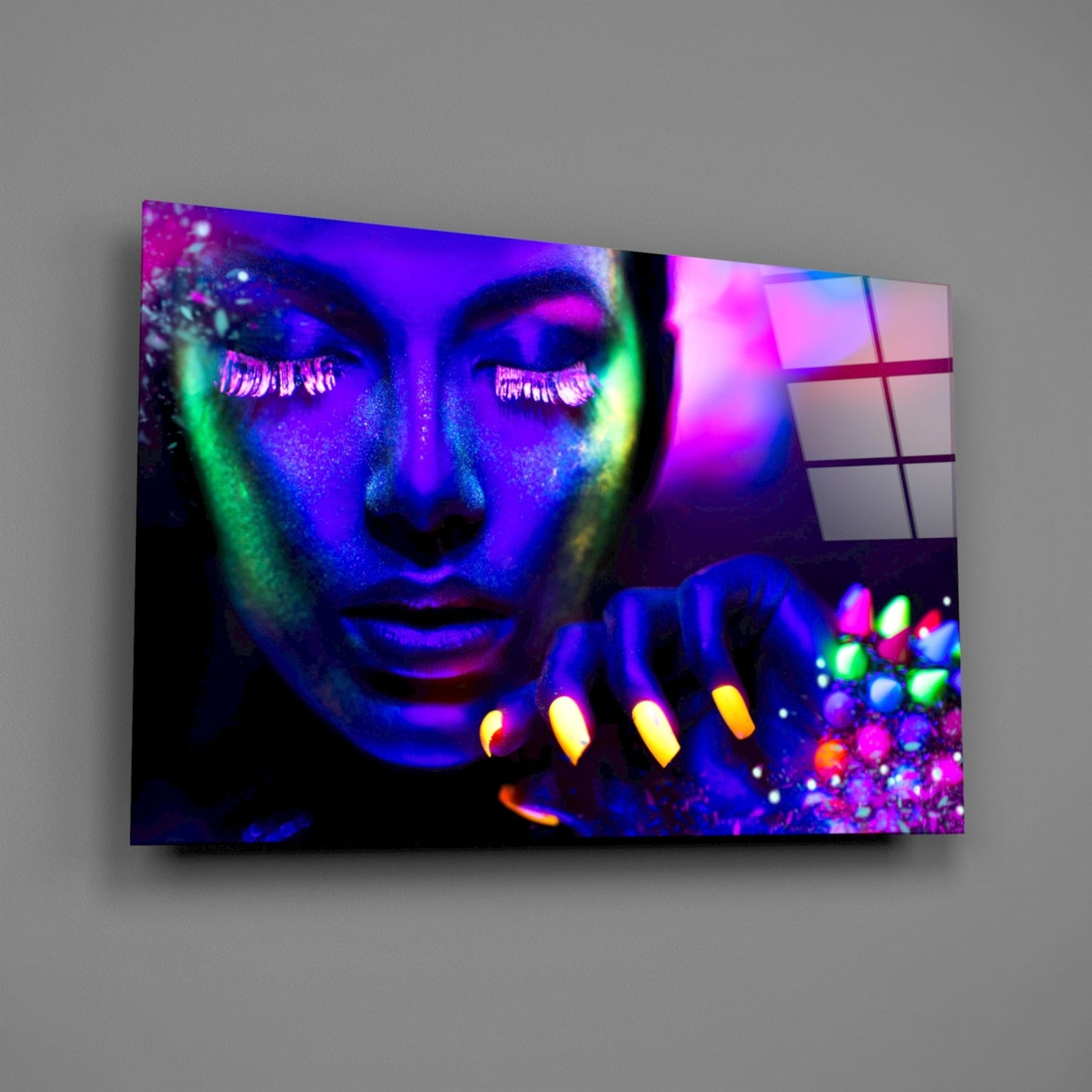Neon Woman Glass Wall Art