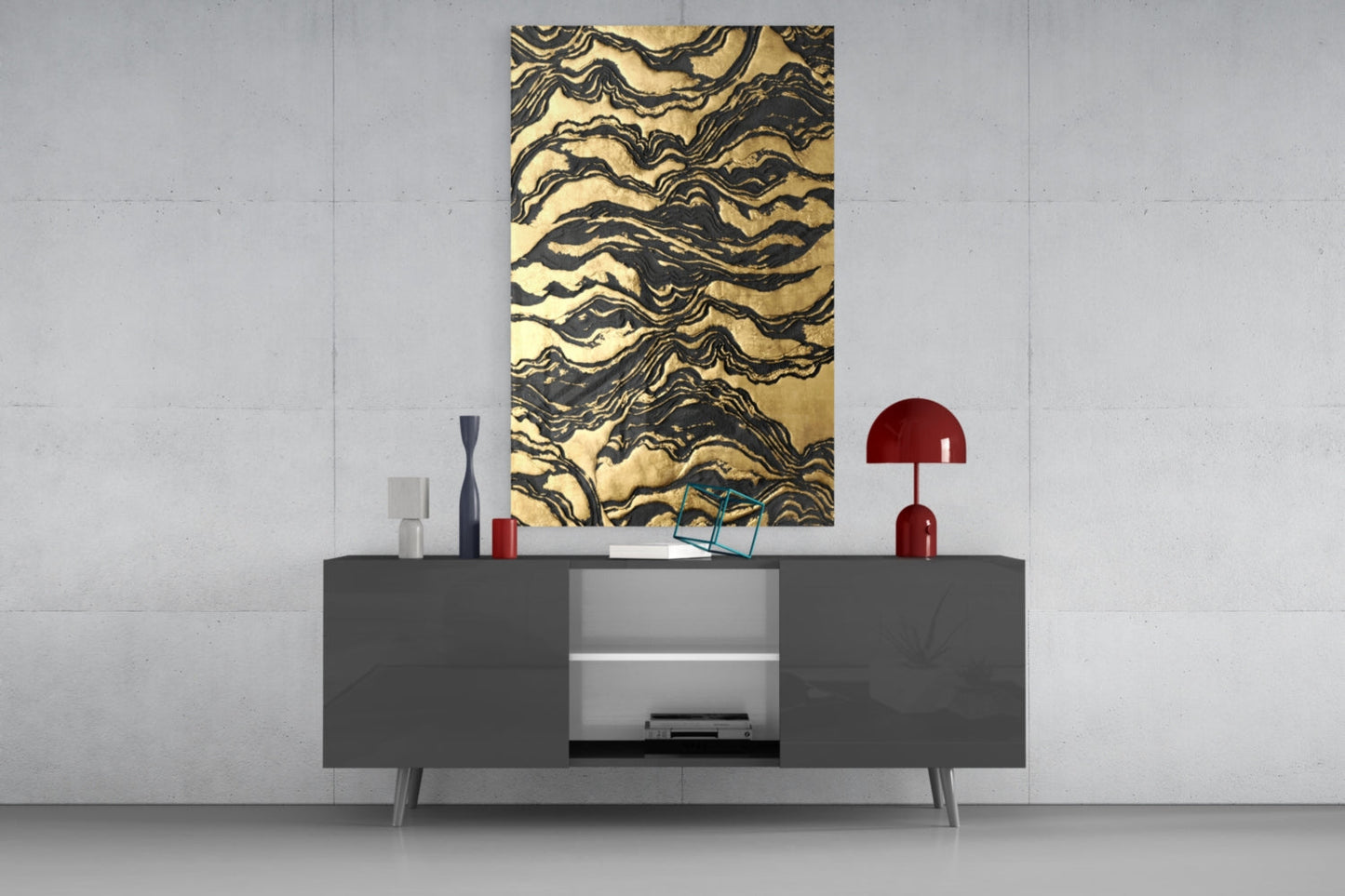 Golden Waves Glass Wall Art