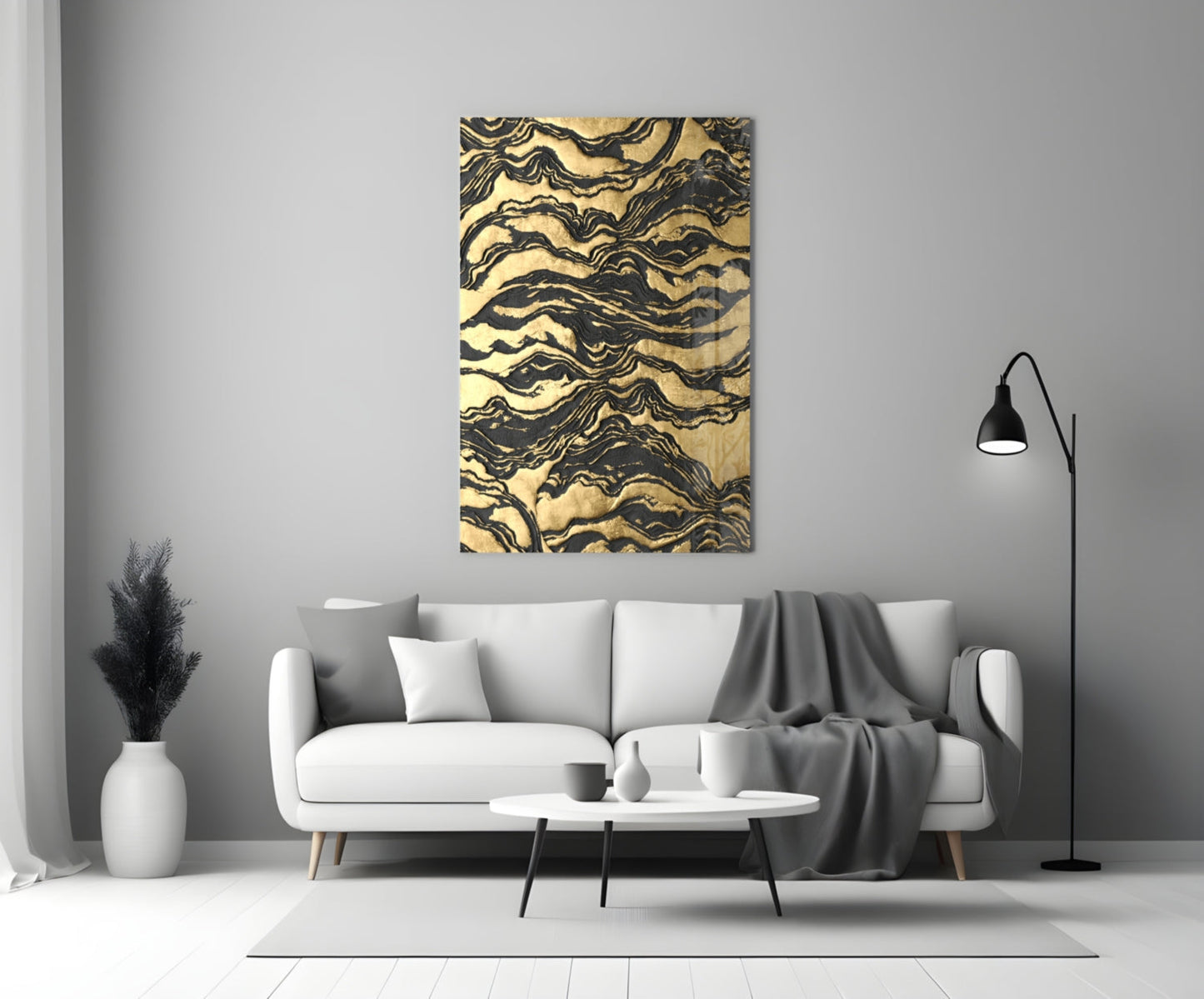 Golden Waves Glass Wall Art