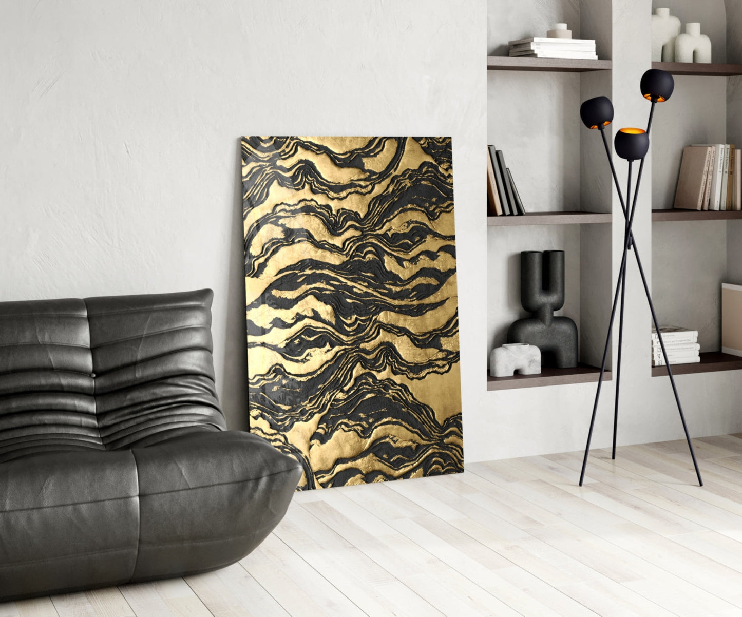 Golden Waves Glass Wall Art