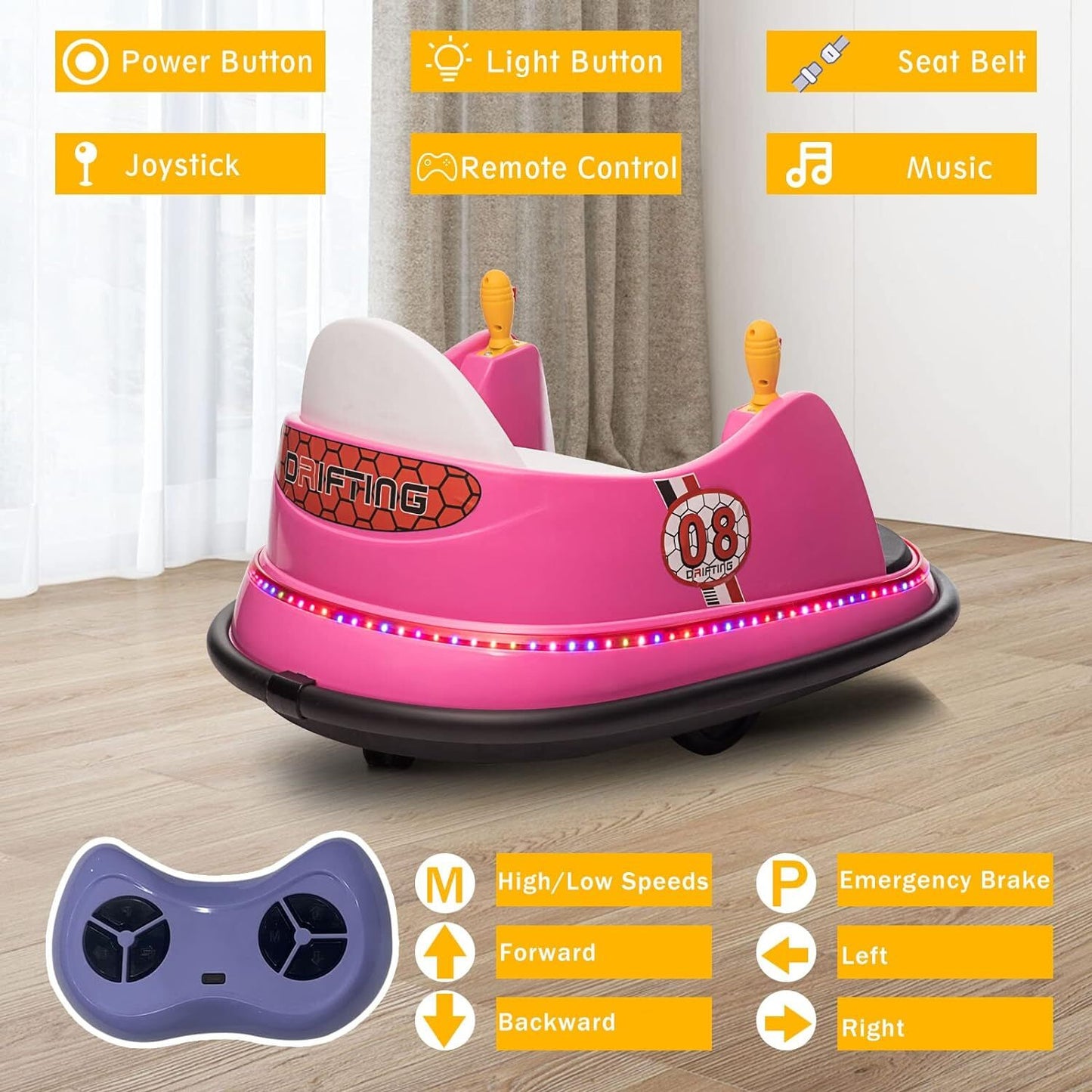 12V Kids Ride-On Bumper Car with Remote Control, 360° Spin, and Flashing Lights for Toddlers