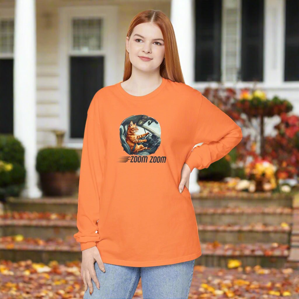 Zoom Zoom Cat Long Sleeve Tee | Funny Driving Cat Shirt