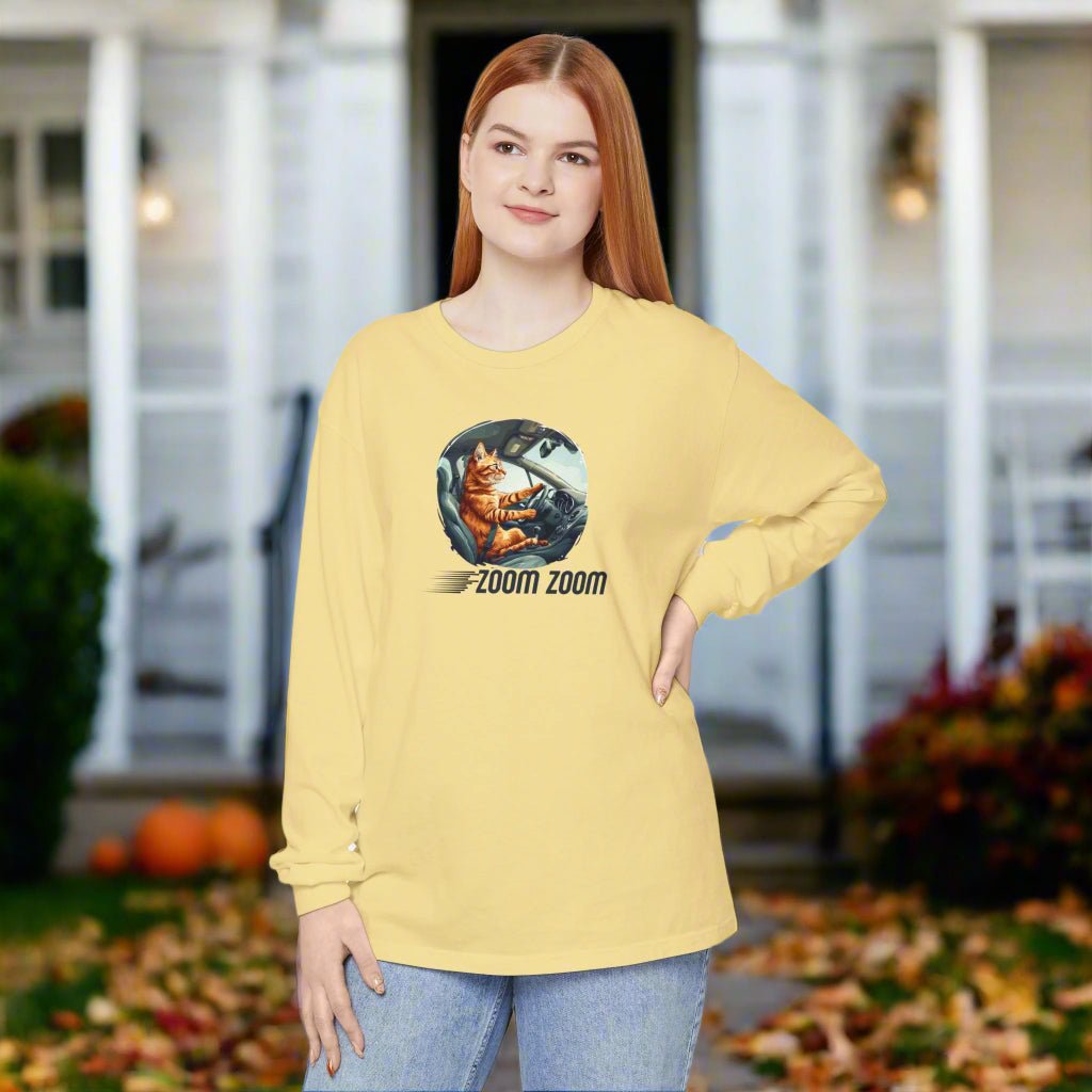 Zoom Zoom Cat Long Sleeve Tee | Funny Driving Cat Shirt