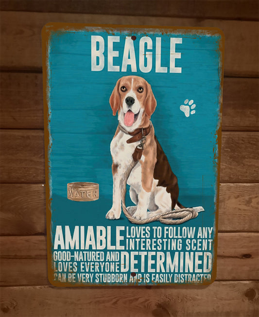 Beagle Amiable Determined Stubborn Easily Distracted 8x12 Metal Wall Sign Animals Dog