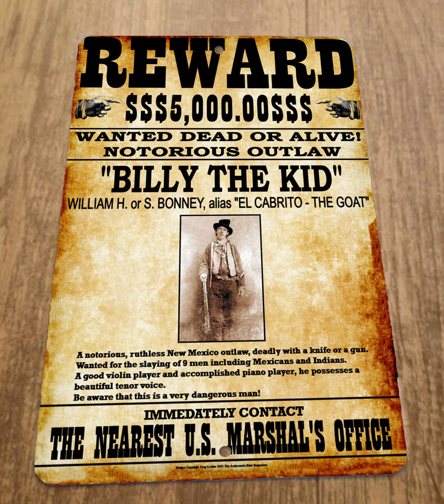 Reward $5000 Wanted Dead or Alive Billy The Kid Wanted Poster 8x12 Metal Wall Sign