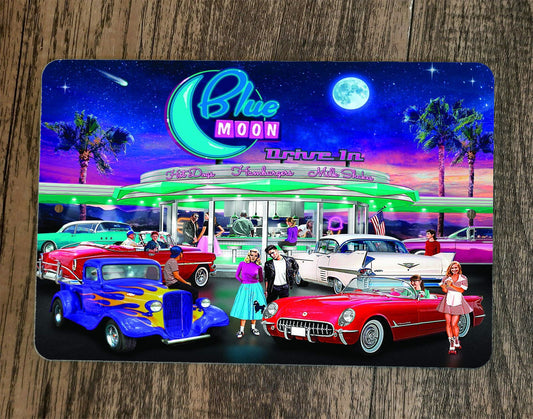 Blue Moon Drive In Classic 8x12 Metal Wall Sign 1950s hot rod Car Sign Garage Poster