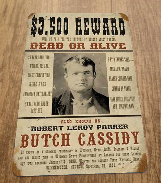 $3500 Reward Wanted Dead or Alive Butch Cassidy Poster 8x12 Metal Wall Sign Western