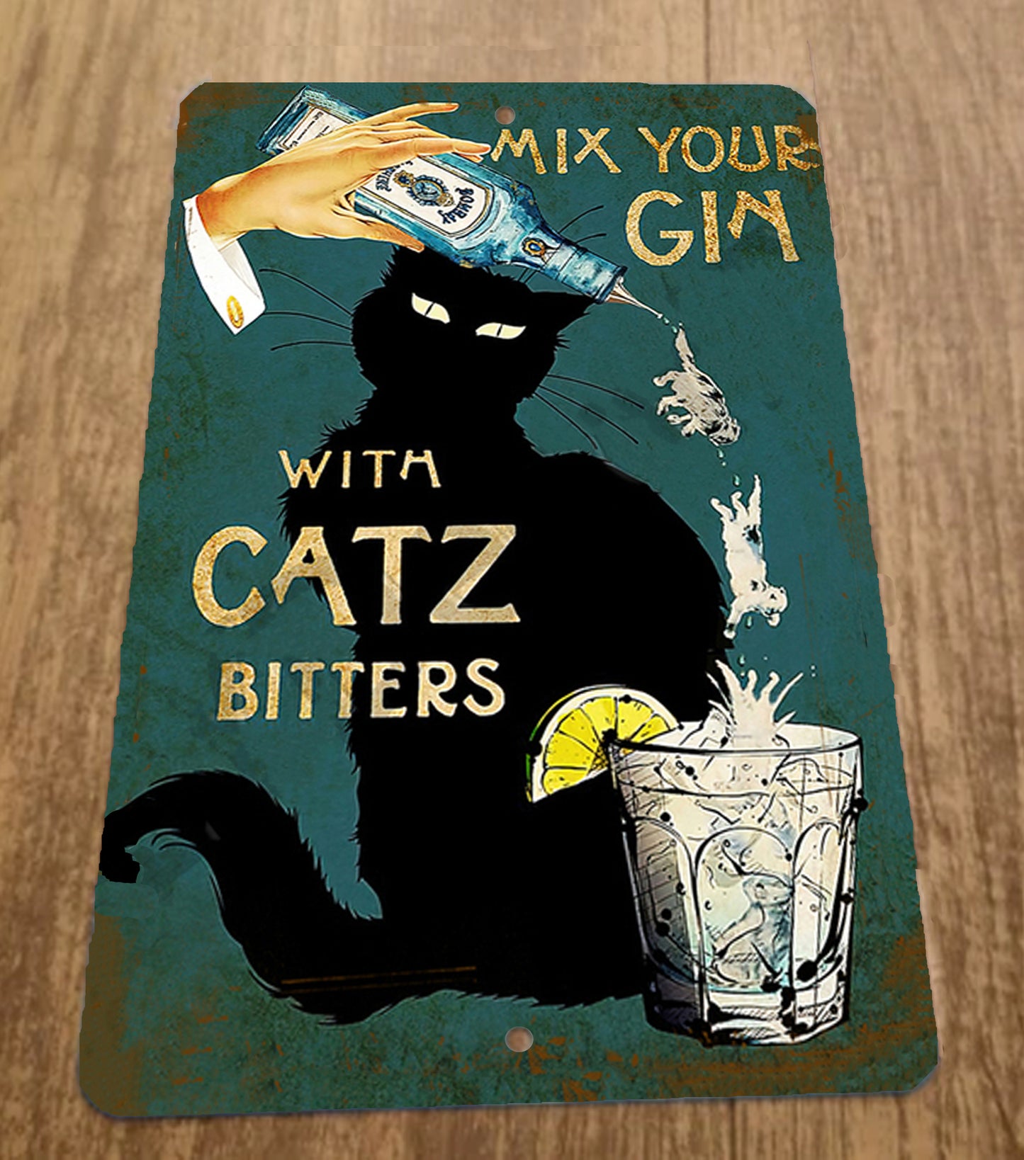 Mix Your Gin with Catz Biters 8x12 Metal Wall Bar Sign Animals