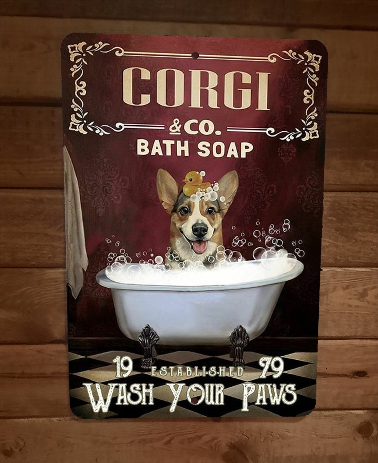 Corgi Co Bath Soap Wash Your Paws Dog Animals 8x12 Metal Wall Sign