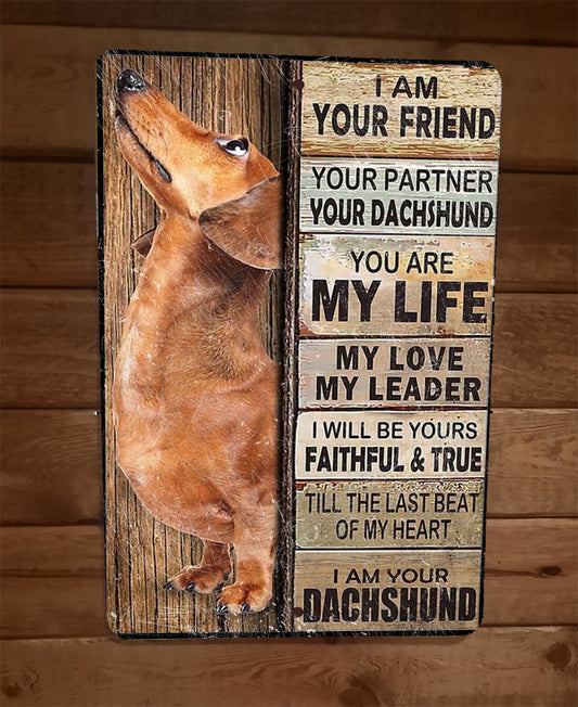 I am Your Friend Your Partner Your Dog Your Dachshund Brown 8x12 Metal Wall Sign Animals
