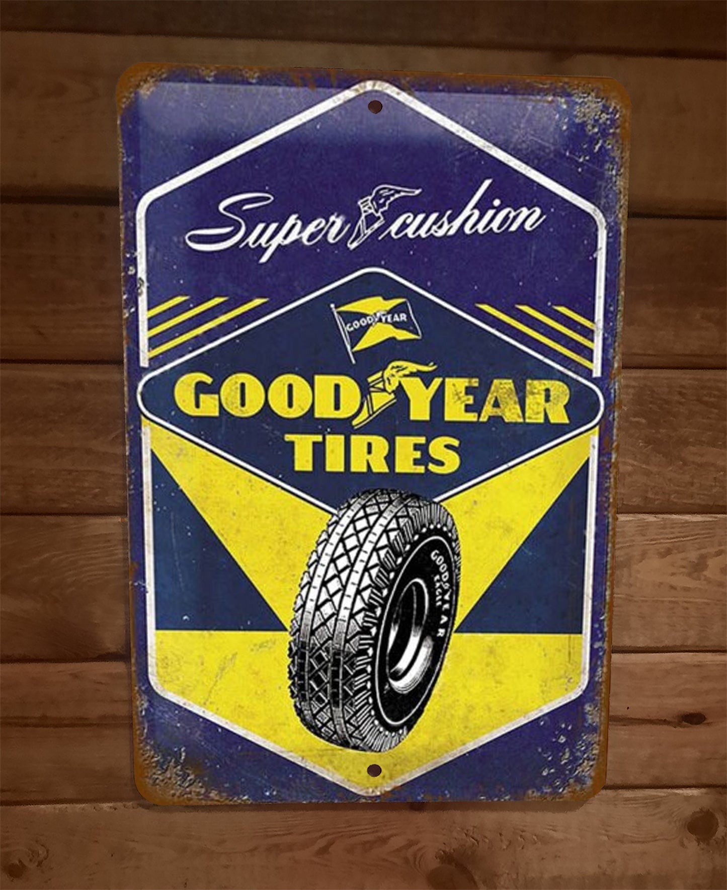 Good Year Tires Super Cushion Vintage Look 8x12 Metal Wall Sign Garage Poster