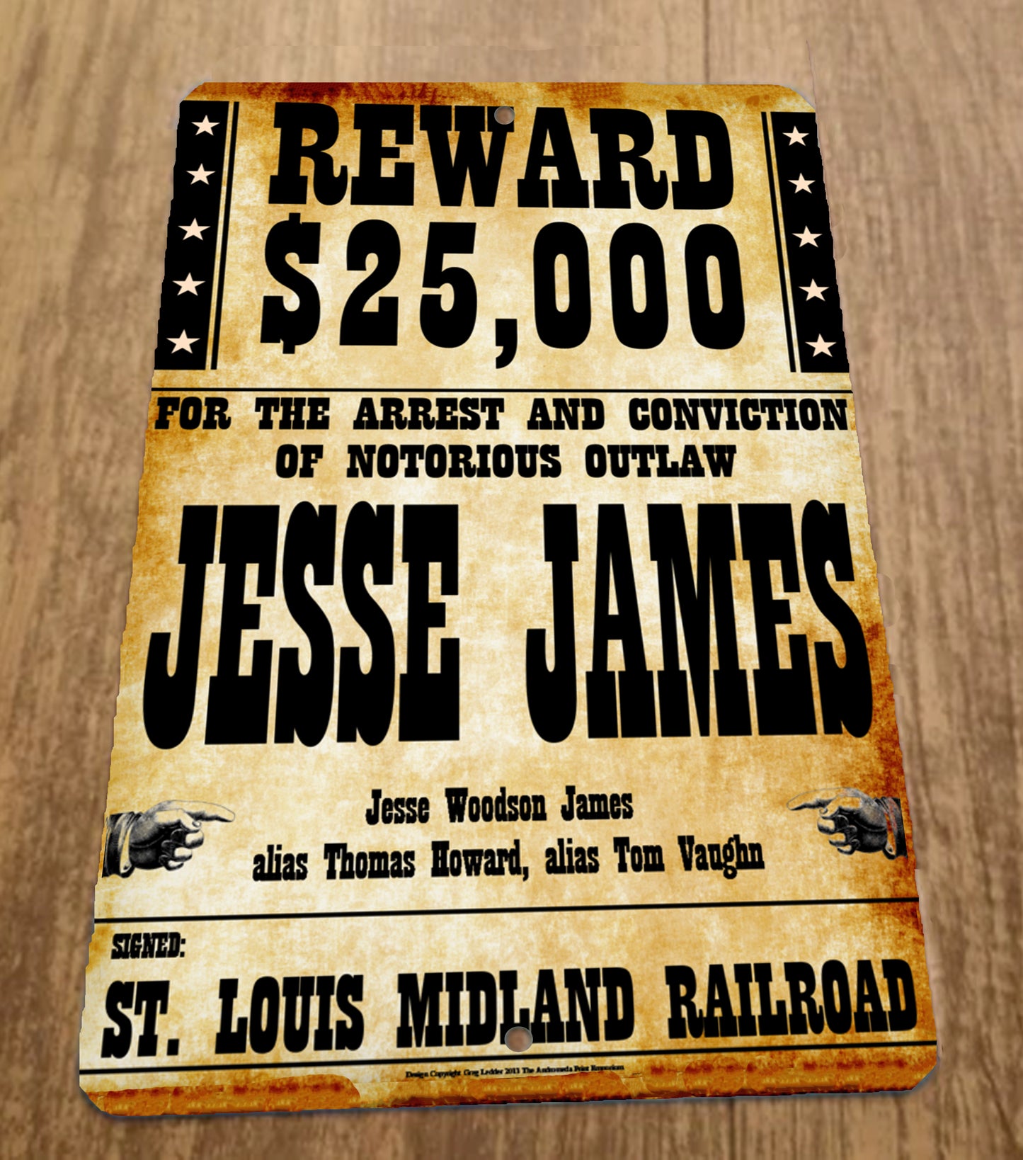 Reward $25000 Jesse James Wanted Poster 8x12 Metal Wall Sign