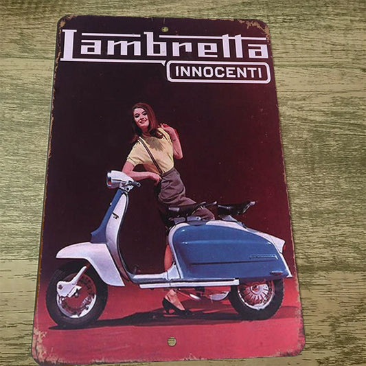 Lambretta Innocenti Vintage Look Scooter Moped Motorcycle Bike 8x12 Metal Sign Garage Poster