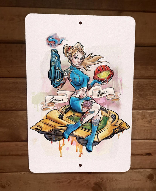 Samus Aran Pinup Art Metroid Video Game 8x12 Metal Wall Sign Poster