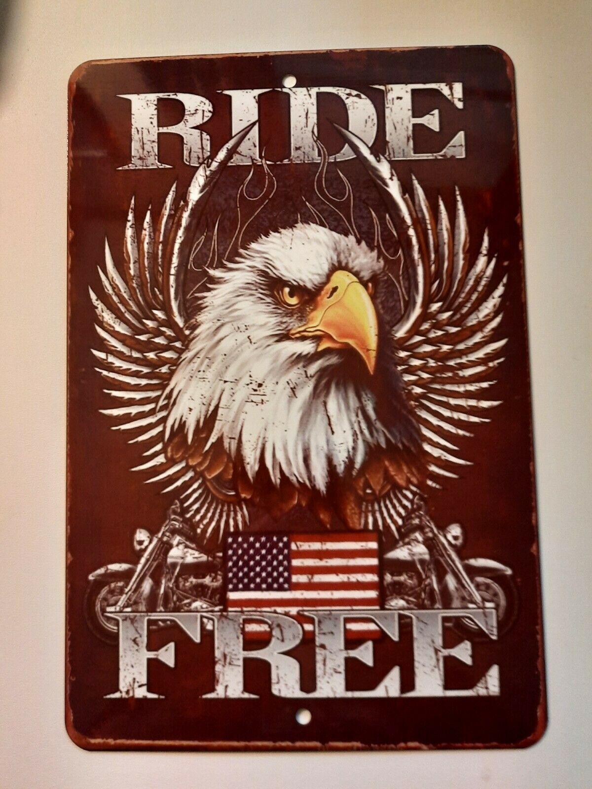 RIDE FREE Biker Motorcycle 8x12 Aluminum Metal Wall Garage Poster Sign